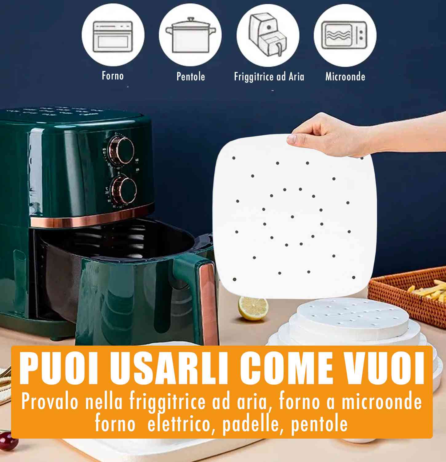 100 fogli Carta Forno Rettangolare per Friggitrice ad Aria 100 Pezzi Usa e Getta foto 3